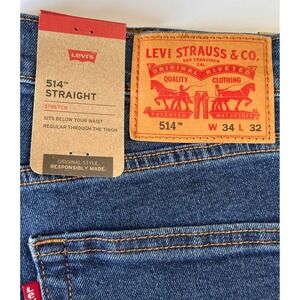 Levi's 514 Straight Fit Jeans Mens W34 L32 Blue Stretch Denim